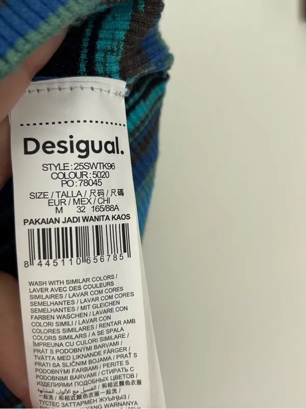 Women's Desigual Striped Knit Tshirt Blue collar size medium - Image 5