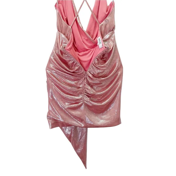 House of CB Ciara Dress Medium Pink Metallic Ruched Bodycon Mini Party Cocktail - Image 9