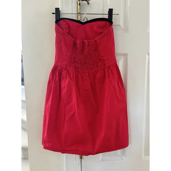 Bebop Babydoll Strapless Red Pin Tuck Pleat Micro Mini Dress Coquette Y2K Twee - Image 4