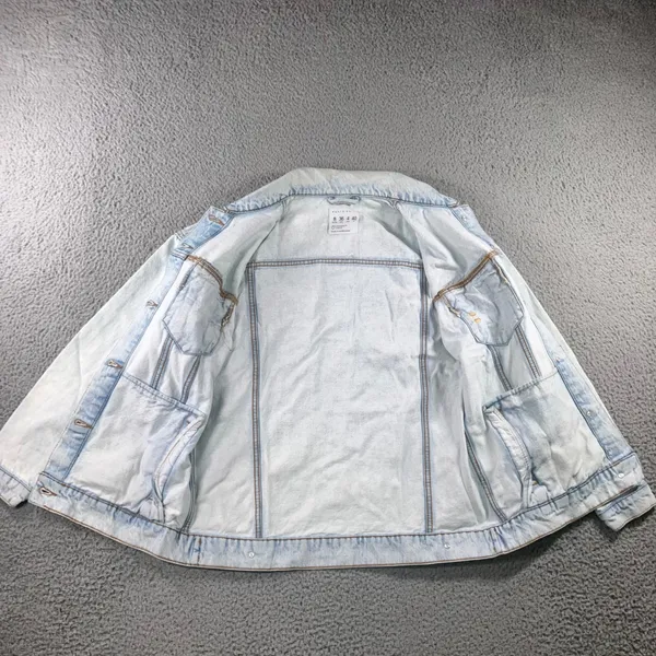 VTG Style Trucker Jean Jacket Womens 4 Light Wash Streetwear Oversized Pocket - Image 11