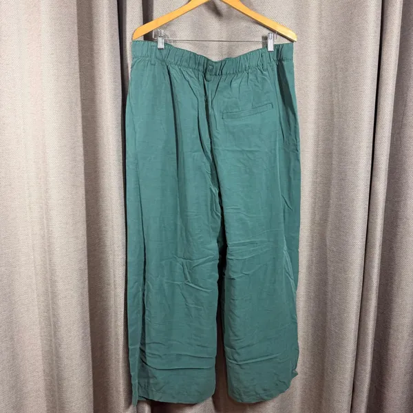Free People Teal Green Wide Leg Pleated Trousers‎ Elastic Waist Size XL - Image 2