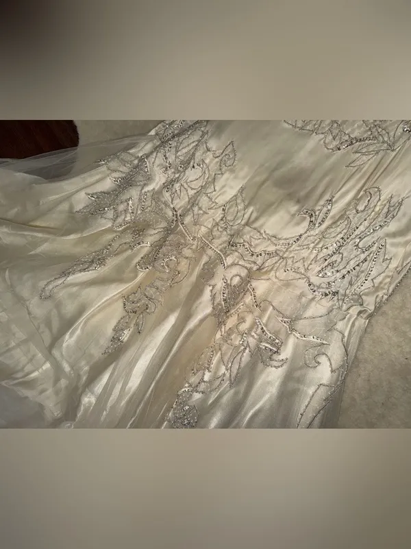 VTG Sue Wong Nocturne Silk Beaded Mermaid Wedding Dress Ivory Gown Sequin formal - Image 12