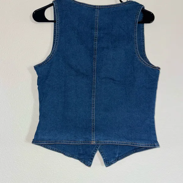 Dark Wash Denim Corset Vest | Square Neck Structured Crop Top | Size L | NWOT - Image 5