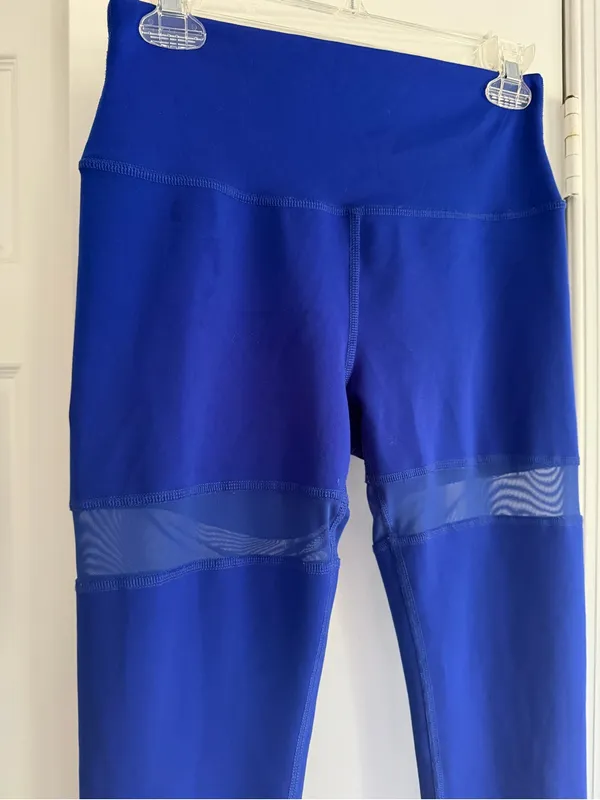 Alo Yoga Vintage Cobalt Blue Mesh Panel High Waist Leggings Size Medium - Image 5