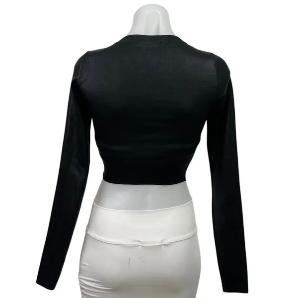 Zara Women's Black Ribbed Knit Sculpt Crew Neck Long Sleeve Crop Top Size XS - Image 3