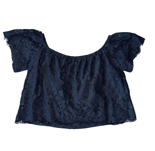 Express Black Lace Off-The-Shoulder Crop Top - Image 3