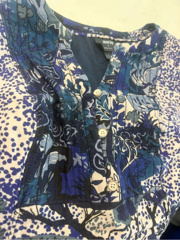 Anthropologie Mauve Navy and White Floral Sleeveless Dress - Image 7