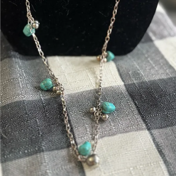 Two costume necklaces turquoise beads silver and brass preloved - Image 2