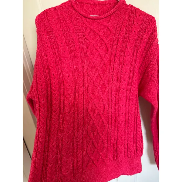 J.Crew hot pink roll neck cable knit sweater size medium - Image 3