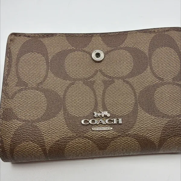 Coach Signature Canvas Bi-Fold Wallet Brown & Blue - Image 8