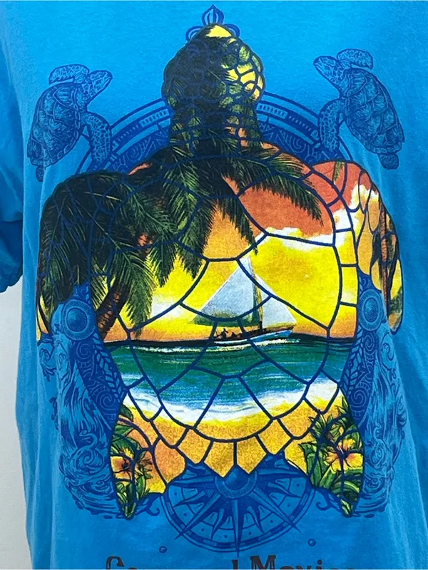 Euro Cotton Women’s Cozumel Mexico Blue Tropical Sea Turtle Print T-Shirt Large - Image 2