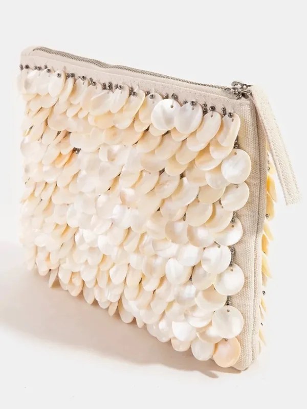 ASOS Luxe Ivory Morher of Pearl sea Shell Sequin Zipper Clutch bag - Image 2