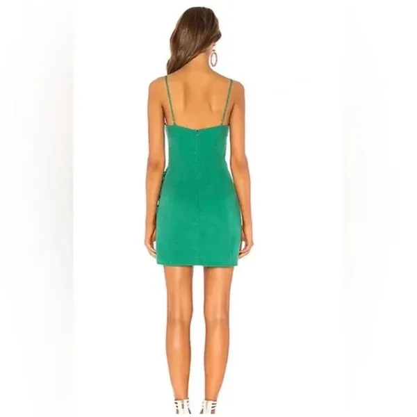 Lovers + Friends ELLIS MINI DRESS Lucky Charm Green Ruched Button - Image 4