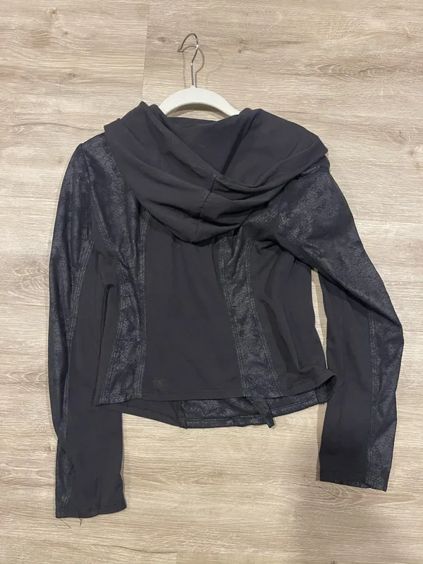 Guess Women’s moto Jacket black hooded Faux Leather S - Image 7