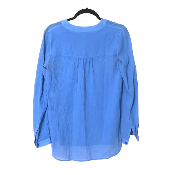 Diane‎ Von Furstenberg Cotton Crepe Roll Tab Sleeve Blouse Blue Size 0 EUC - Image 4