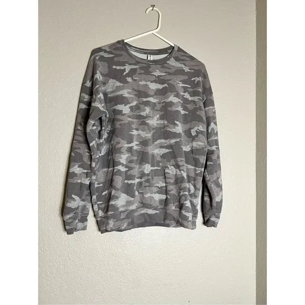 ATHLETA WOMEN'S GRAY CAMO LUX LONG SLEEVE BALANCE PULLOVER SWEATSHIRT Sz S - Image 2