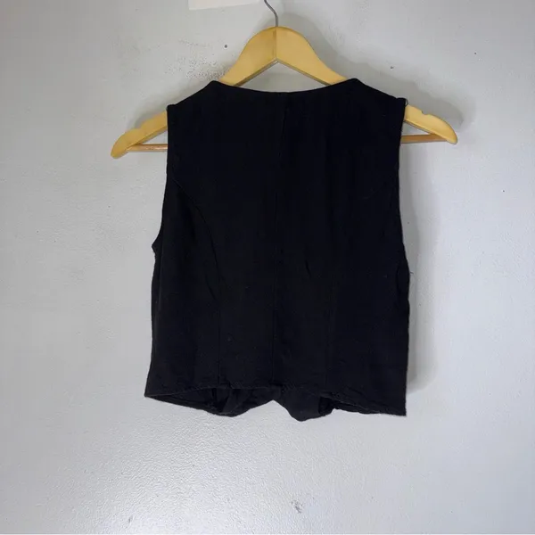 aqua‎ linen blend sleeveless Crop Button Down Vest Black Small - Image 2