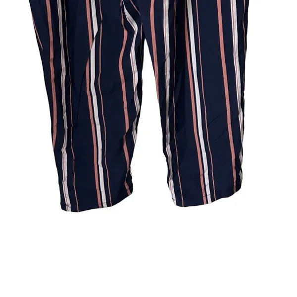 Jumpsuit Striped Ladies Size Medium Striped Elastic Waistband Pockets Navy Blue‎ - Image 7