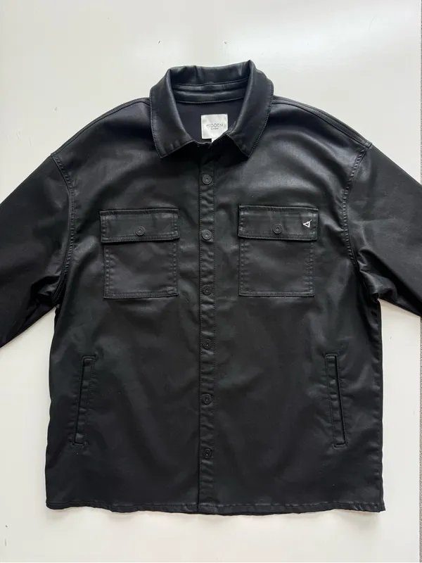 HIDDEN Los Angeles Abbey Coated Oversized Black Shirt Jacket Size Large - Image 4