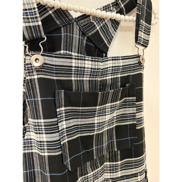 Hot Topic Plaid Overalls Size Medium Black White Academia Grunge Punk Goth - Image 6