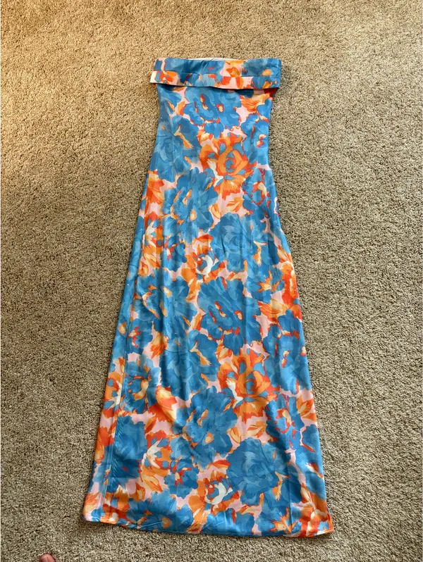 Hello Molly Orange and blue floral tube top maxi dress - Image 3