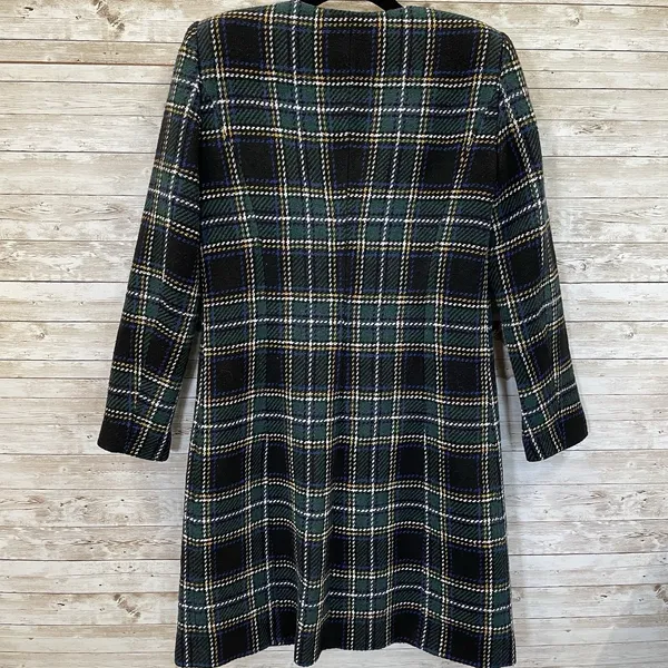 Calvin Klein‎ Womens 2 Jacket Tweed Topper Coat Green Plaid Tartan Open Front - Image 6