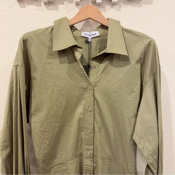 En Saison Hardin Button Down Shirt Dress in Sage Green Size Small NWT - Image 3
