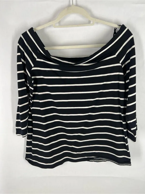 LOFT Navy & White Striped Wide Boatneck‎ Top - Image 9