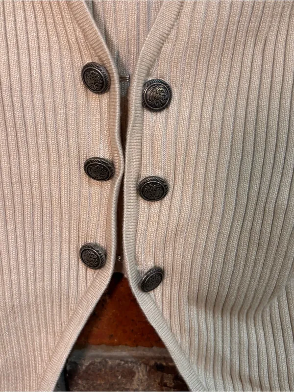 Silence + noise womens Janelle ribbed cropped cardigan sweater cream L - Image 2