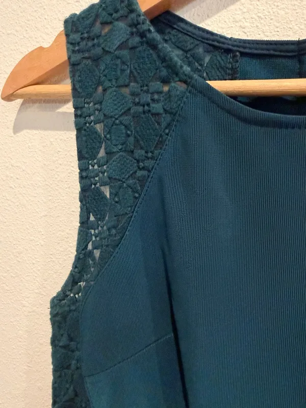 Altar'd State Teal Lace-Panel Fit & Flare Mini Dress - Image 3
