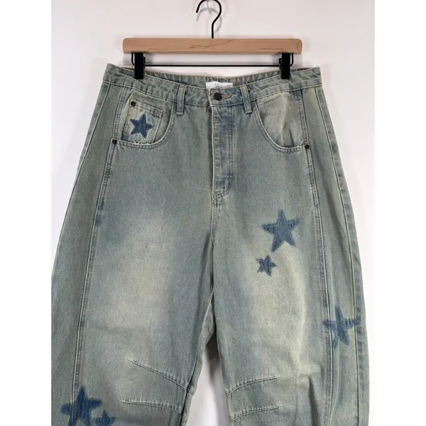 Talulah Womens Jeans Blue Denim Star Walk Barrel Baggy Loose High Rise Size L - Image 9