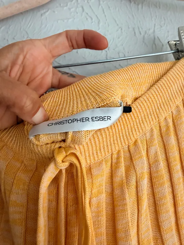 Christopher Esber orange yellow high slit accordion knit midi skirt S - Image 11