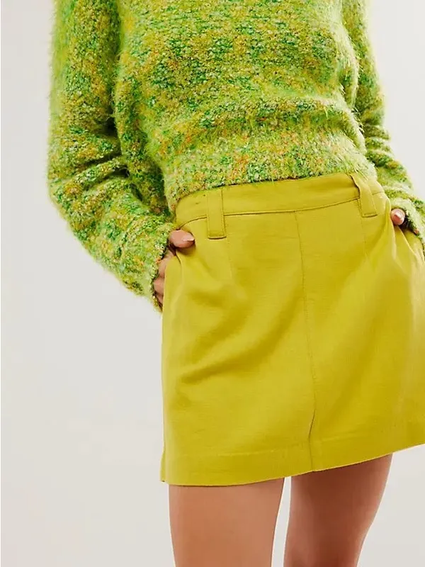 Free People Can't Blame Me Linen Mini Skirt Citronelle 2 Small Summer Dopamine - Image 7