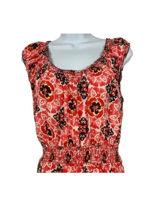 Faded Glory Coral Print Womens Sleeveless Dress Size M (8-10) Elastic Waist - Image 3