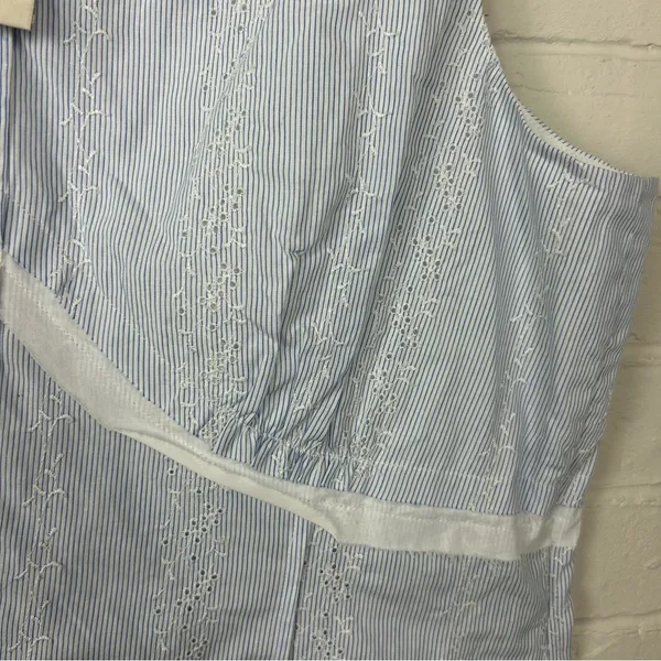 J.Jill Blue White Striped Eyelet Embroidered Cotton Tank Top Size 14 - Image 7