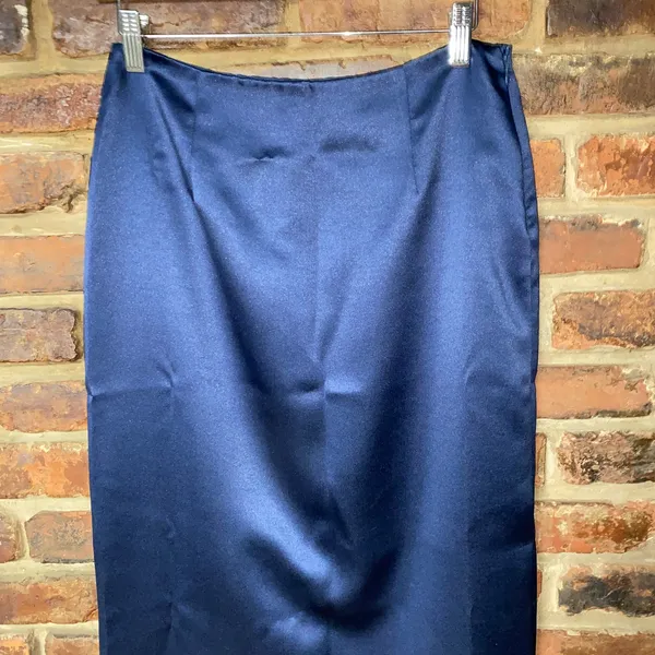 Nicole Miller Navy Blue Satin Evening Maxi Long Skirt Women's Size 6 - Image 2