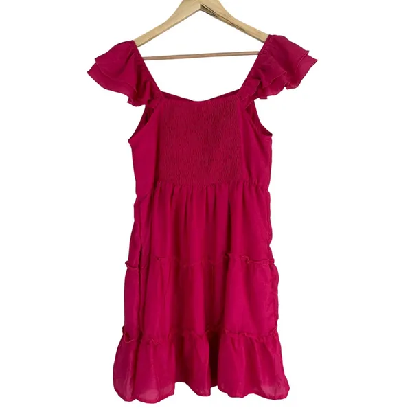 Altar'd State Ruffle Tiered Flutter Sleeve Mini Dress Magenta Pink Feminine Sz M - Image 5