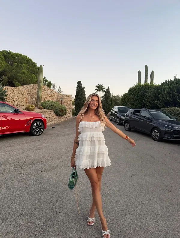 Zara White Ruffled Tie-Shoulder Bohemian Lace Trim Mini Dress - Image 3