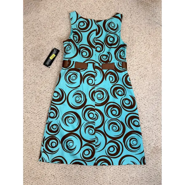 Y2K 2000s Turquoise Brown Swirl A-Line Dress Jessica Howard NWT 10 - Image 6