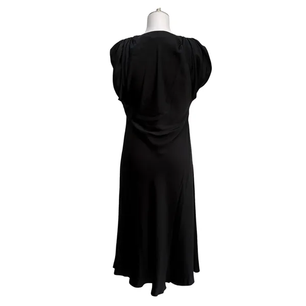 Zara Woman 100% Silk‎ Midi Dress Large Blank V-Neck Rouch Sleeve Slip Classy LBD - Image 5