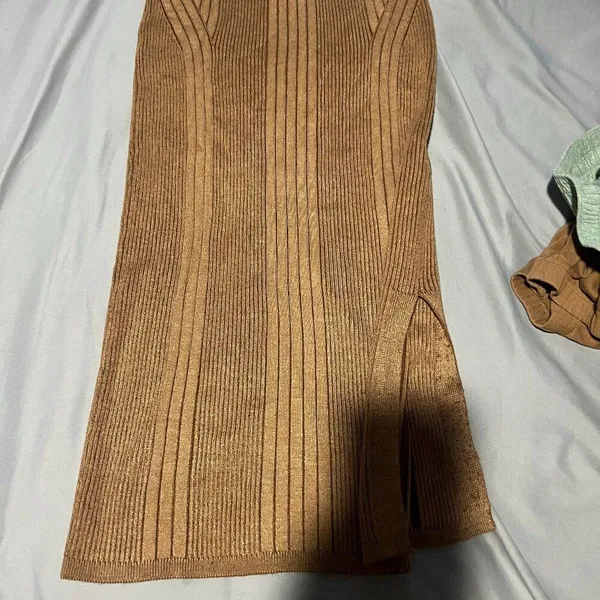 French Connection Mari Brown Side‎ Slit Long Dressy Pencil Skirt - Image 4
