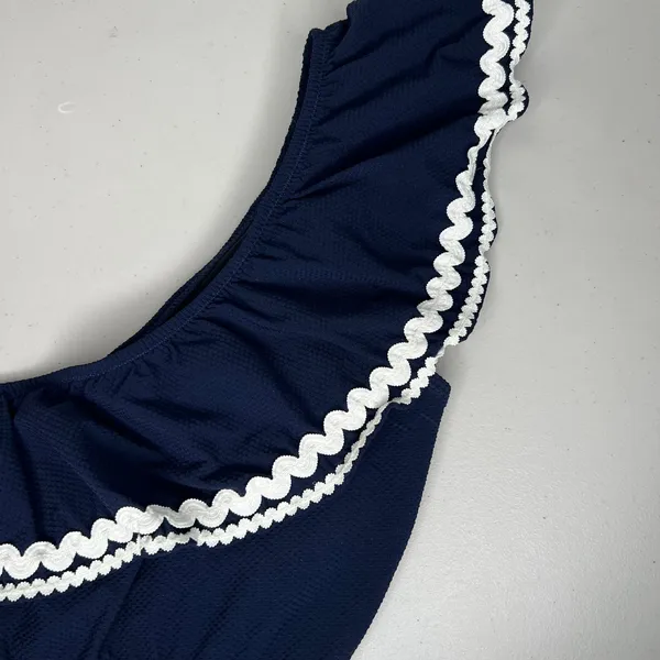 J. Crew Navy Rickrack One Shoulder Ruffle Swim Bikini Top Size Large - Image 5