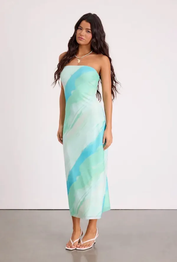 Lulus Jaylah Mint Multi Mesh Strapless Midi Dress - Image 2