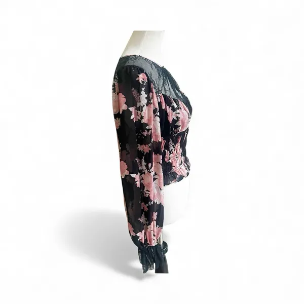 Free People Daphne Floral Blouse Midnight Combo Size Large Black Pink Whimsigoth - Image 4