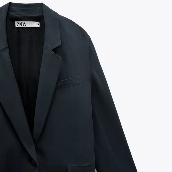 Zara OVERSIZED FLOWY BLAZER NAVY BLUE NEW - Image 9