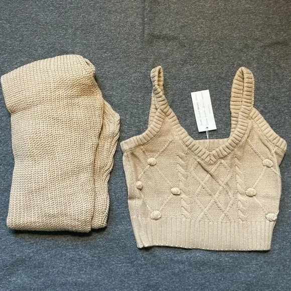 2 piece set winter turtleneck crop sweaters vest backless‎ knitted new ju… - Image 5