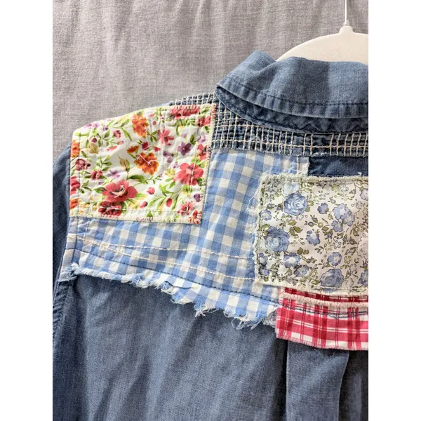 NWT Vintage America Blues Brigit Denim Patchwork Shirt M Western Cottagecore‎ - Image 8
