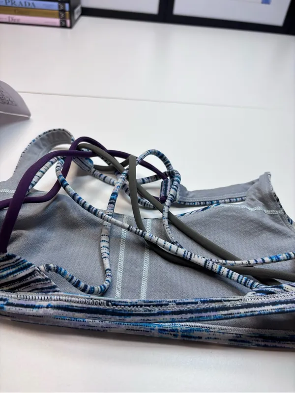 Lululemon Free To Be Bra (Wild) featuring a blue and white abstract blurry print - Image 8