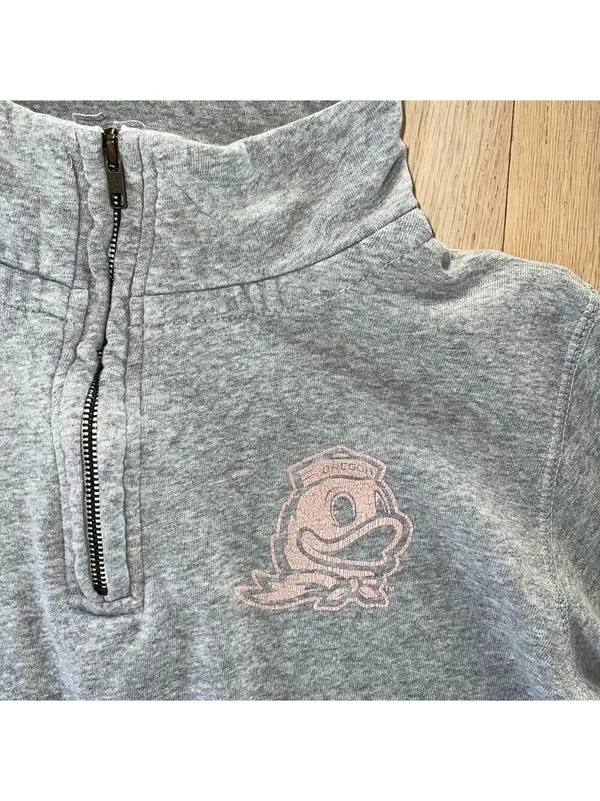 MV Sport Vintage University of Oregon Ducks Gray Quarter Zip Sweatshirt Size XL - Image 2