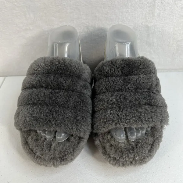 Ugg Sz 7 Oh Yeah Fluffy Double Strap Flat Slippers‎ Slides Sandals in Grey - Image 5